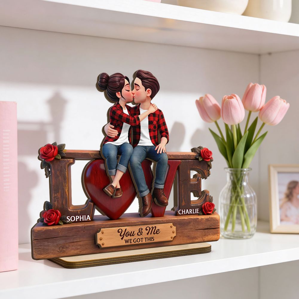 Eternal Rose LOVE Couple Forever Together - Personalized 2-Layered Wooden Plaque