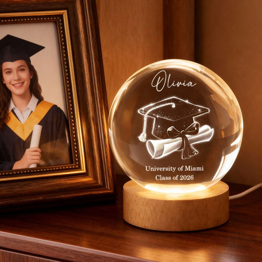 Personalized Class of 2026 Crystal Ball Lamp - Graduation Gift for Her or Him