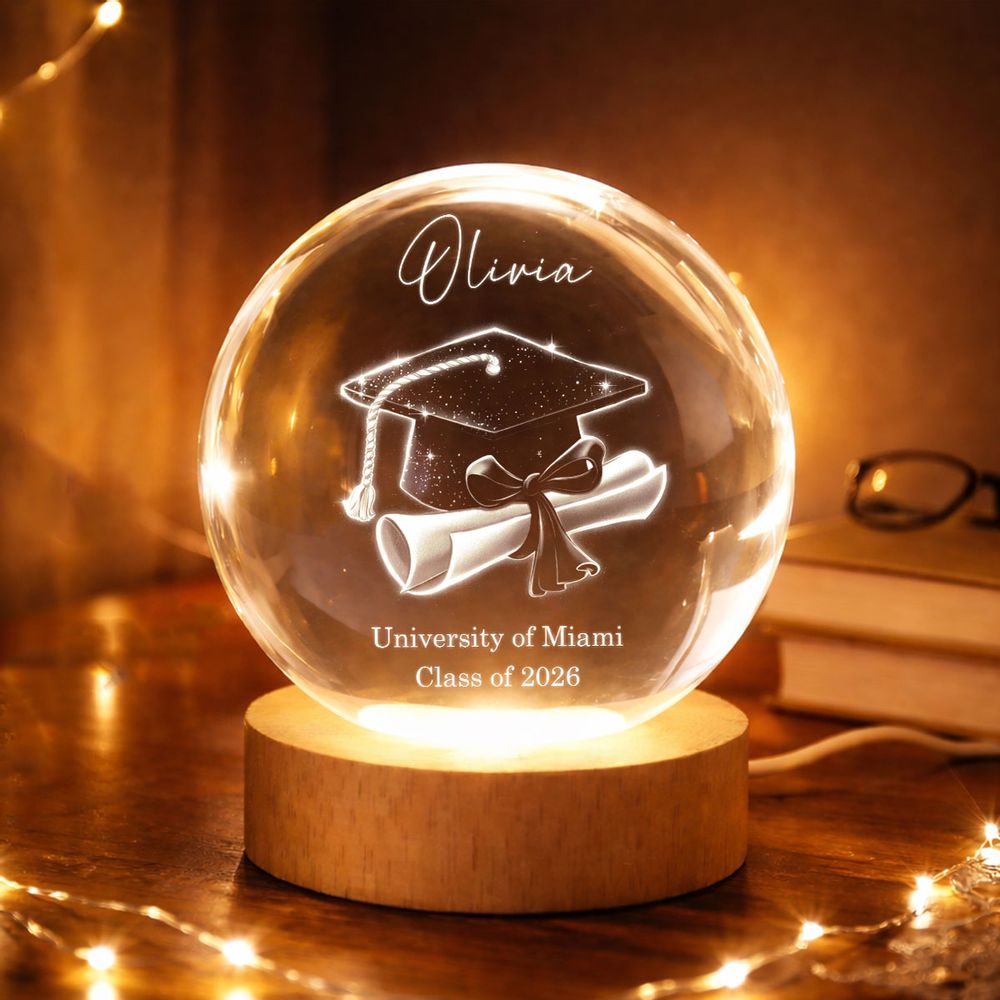 Personalized Class of 2026 Crystal Ball Lamp - Graduation Gift for Her or Him