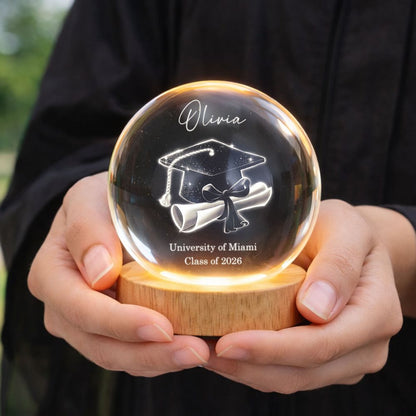 Personalized Class of 2026 Crystal Ball Lamp - Graduation Gift for Her or Him