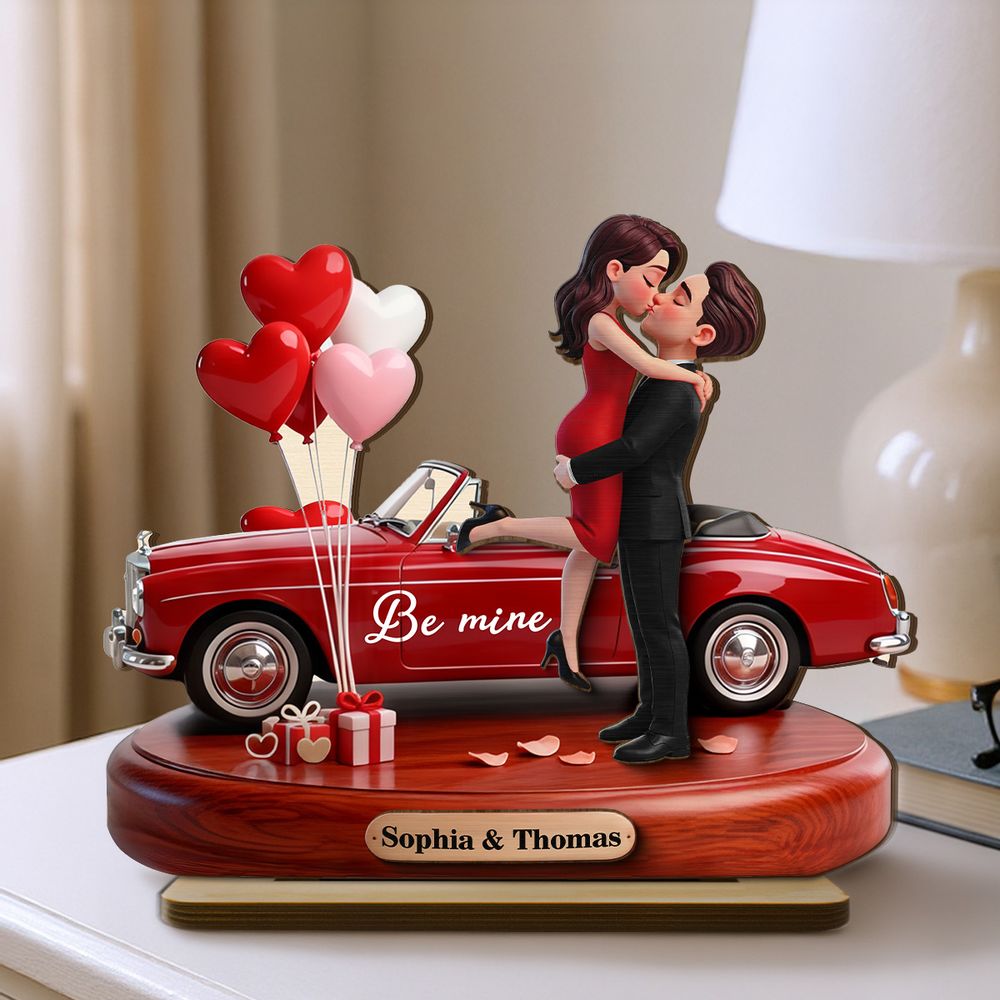 Couple Hugging Kissing Be Mine Valentine - Personalized 2-Layered Wooden Plaque