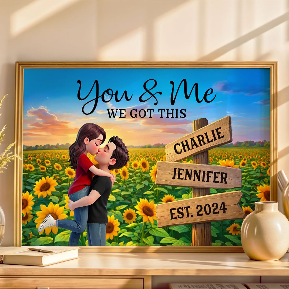 Eternal Love Couple Hugging Kissing - Personalized Sunflower Field Sign Posts Poster / Canvas