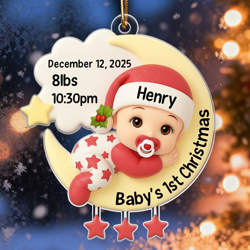 Baby In The Moon First Christmas - Personalized Acrylic Ornament