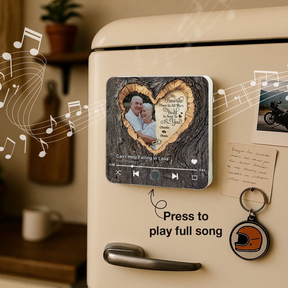 My Favorite Place In All the World Is Next To You - Personalized Photo Music Fridge Magnet