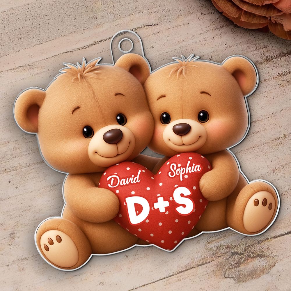 Bear Couple Holding Heart - Personalized Acrylic Car Hanger