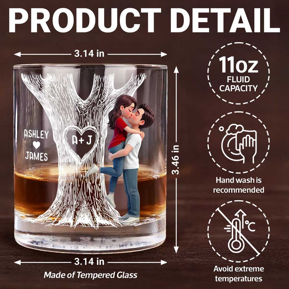 Eternal Love Couple Hugging Kissing Tree Of Love - Personalized Whiskey Glass