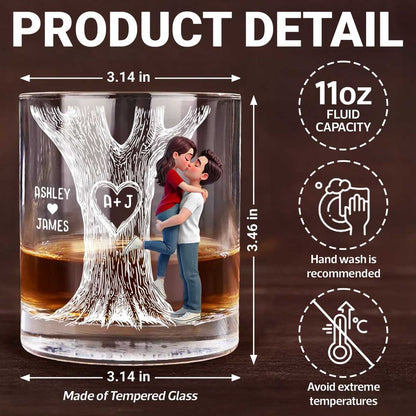Eternal Love Couple Hugging Kissing Tree Of Love - Personalized Whiskey Glass