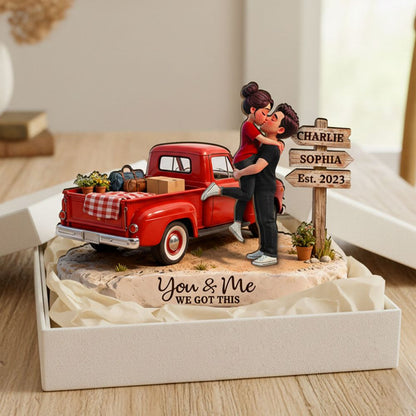 Romantic Couple Pickup Truck Sign Post - Personalized 2-Layered Wooden Plaque