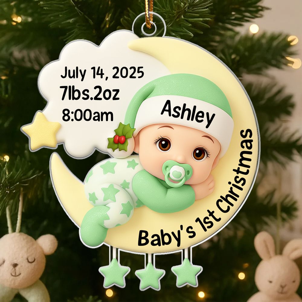 Baby In The Moon First Christmas - Personalized Acrylic Ornament