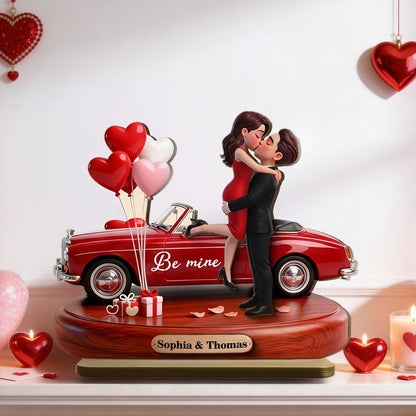 Couple Hugging Kissing Be Mine Valentine - Personalized 2-Layered Wooden Plaque