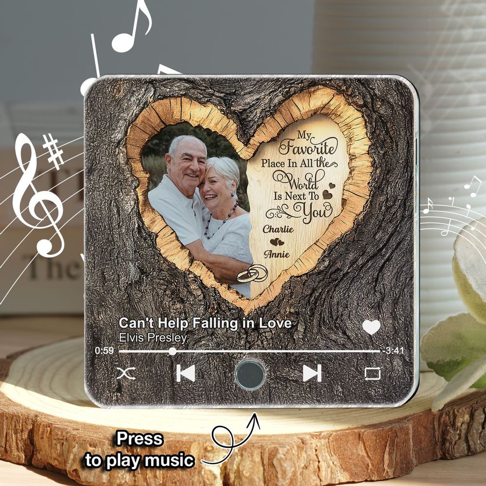 My Favorite Place In All the World Is Next To You - Personalized Photo Music Fridge Magnet