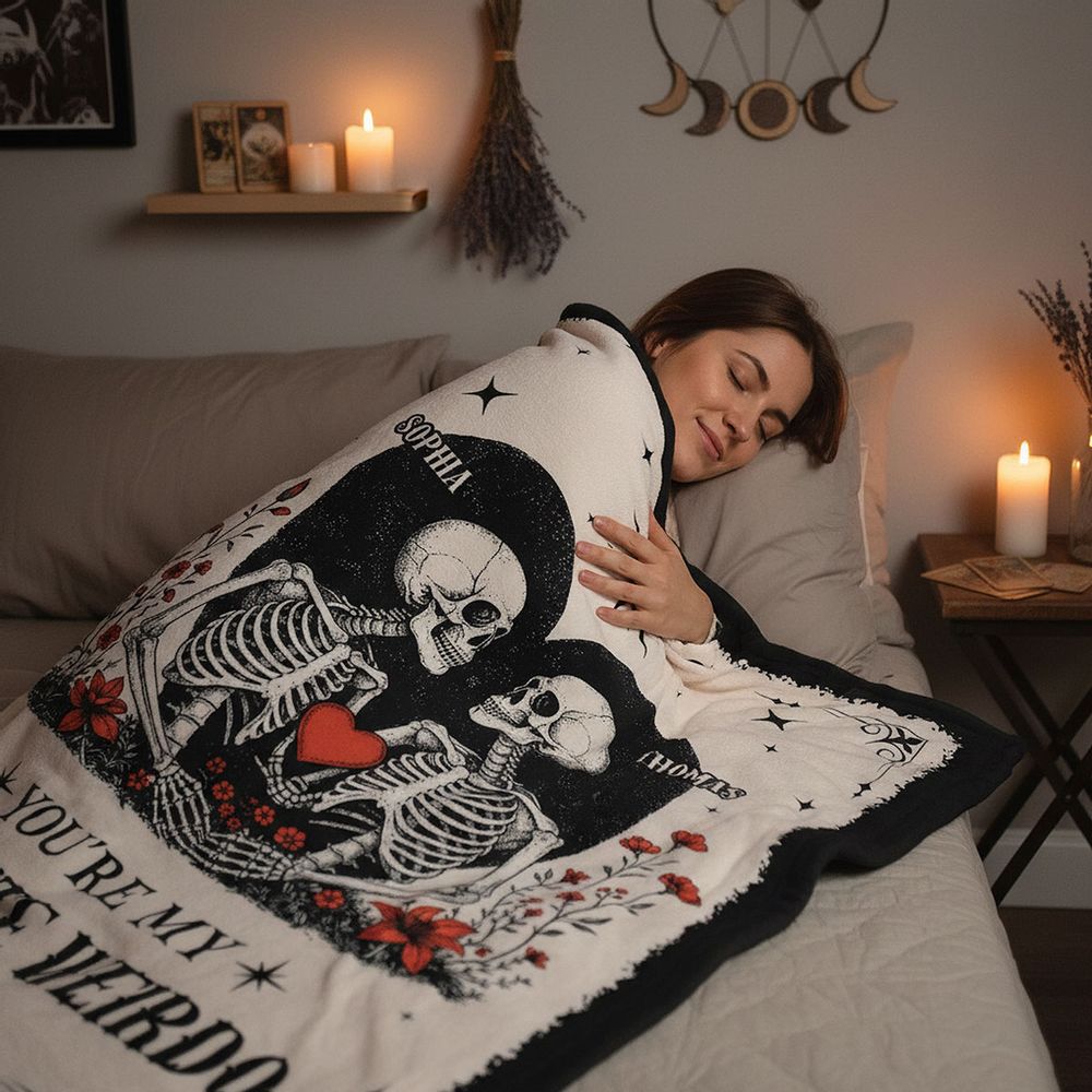 You're My Weirdo - Personalized Gothic Quirky Skull Couple Blanket