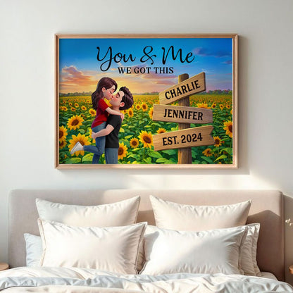 Eternal Love Couple Hugging Kissing - Personalized Sunflower Field Sign Posts Poster / Canvas