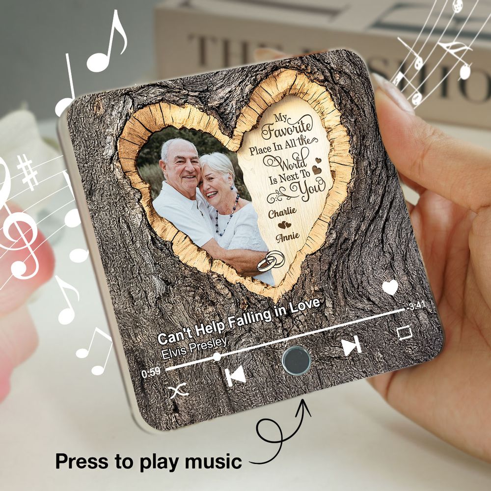 My Favorite Place In All the World Is Next To You - Personalized Photo Music Fridge Magnet