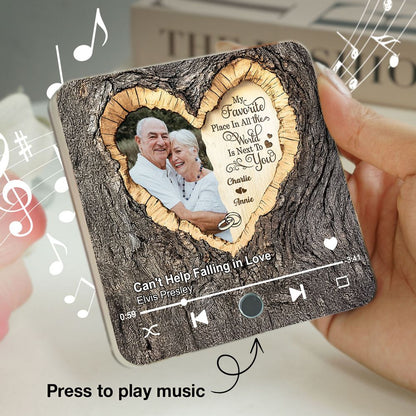 My Favorite Place In All the World Is Next To You - Personalized Photo Music Fridge Magnet
