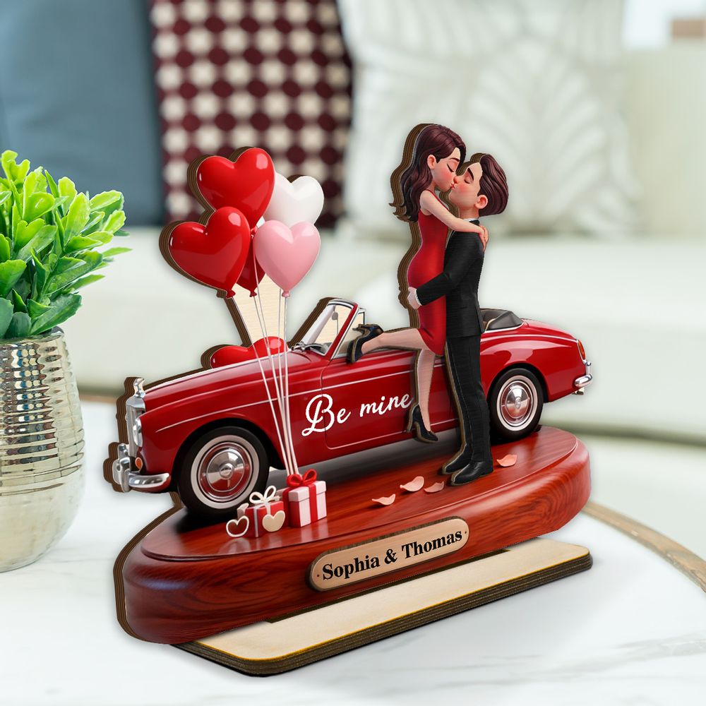 Couple Hugging Kissing Be Mine Valentine - Personalized 2-Layered Wooden Plaque
