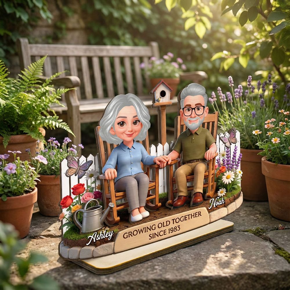 Eternal Love Couple Backyard Garden Growing Old Together - Personalized 2-Layer Wooden Plaque