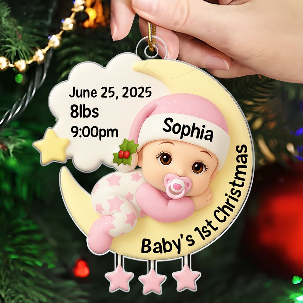 Baby In The Moon First Christmas - Personalized Acrylic Ornament