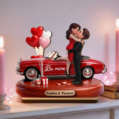 Couple Hugging Kissing Be Mine Valentine - Personalized 2-Layered Wooden Plaque
