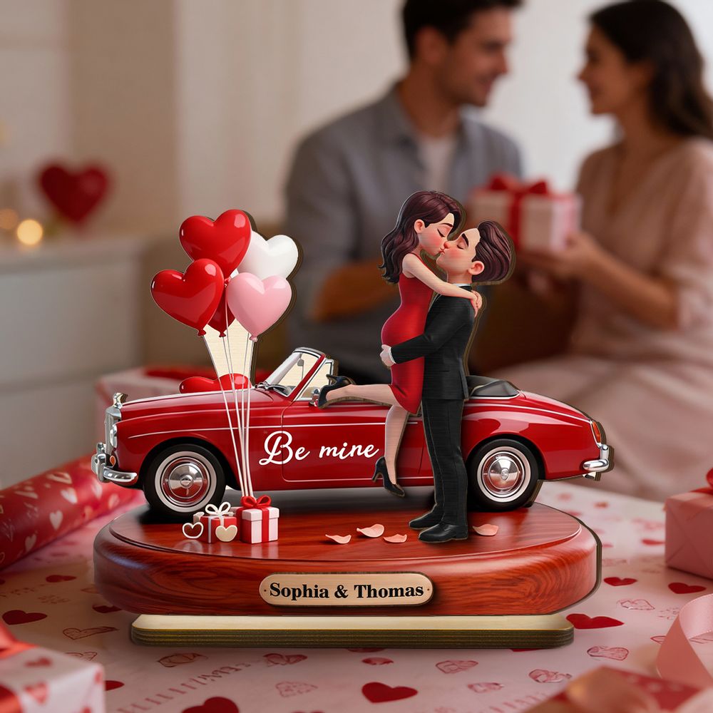 Couple Hugging Kissing Be Mine Valentine - Personalized 2-Layered Wooden Plaque