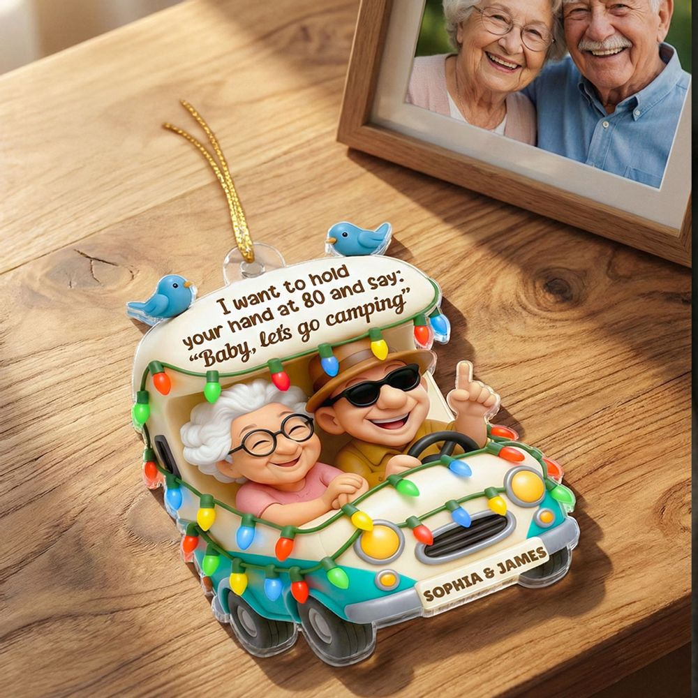 Baby Let's Go Camping - Personalized Old Couple Acrylic Car Hanger