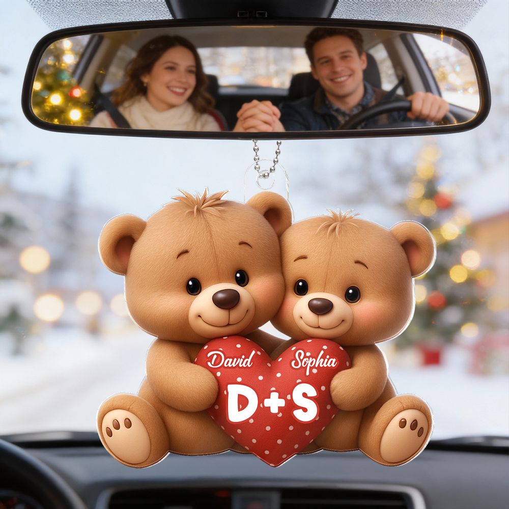 Bear Couple Holding Heart - Personalized Acrylic Car Hanger