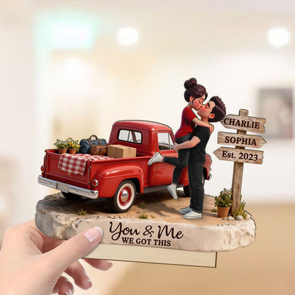 Romantic Couple Pickup Truck Sign Post - Personalized 2-Layered Wooden Plaque