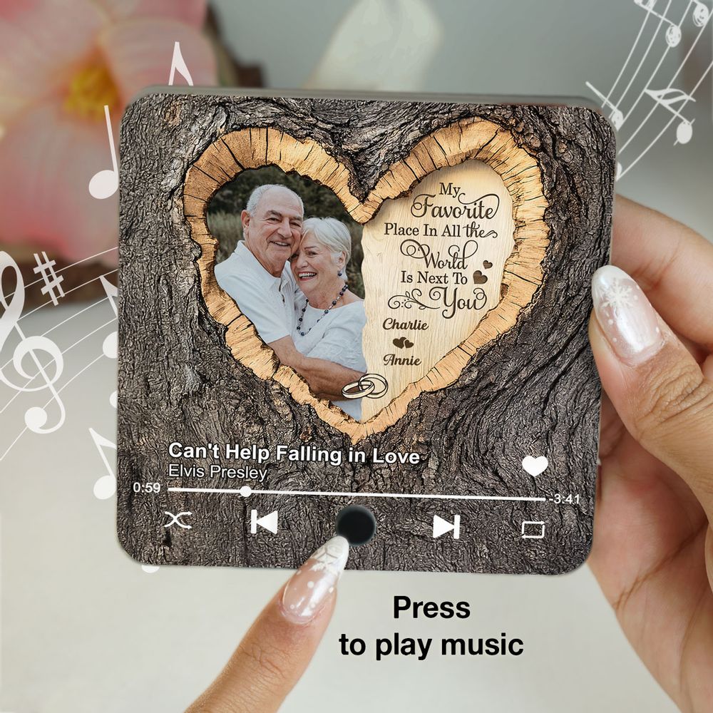 My Favorite Place In All the World Is Next To You - Personalized Photo Music Fridge Magnet