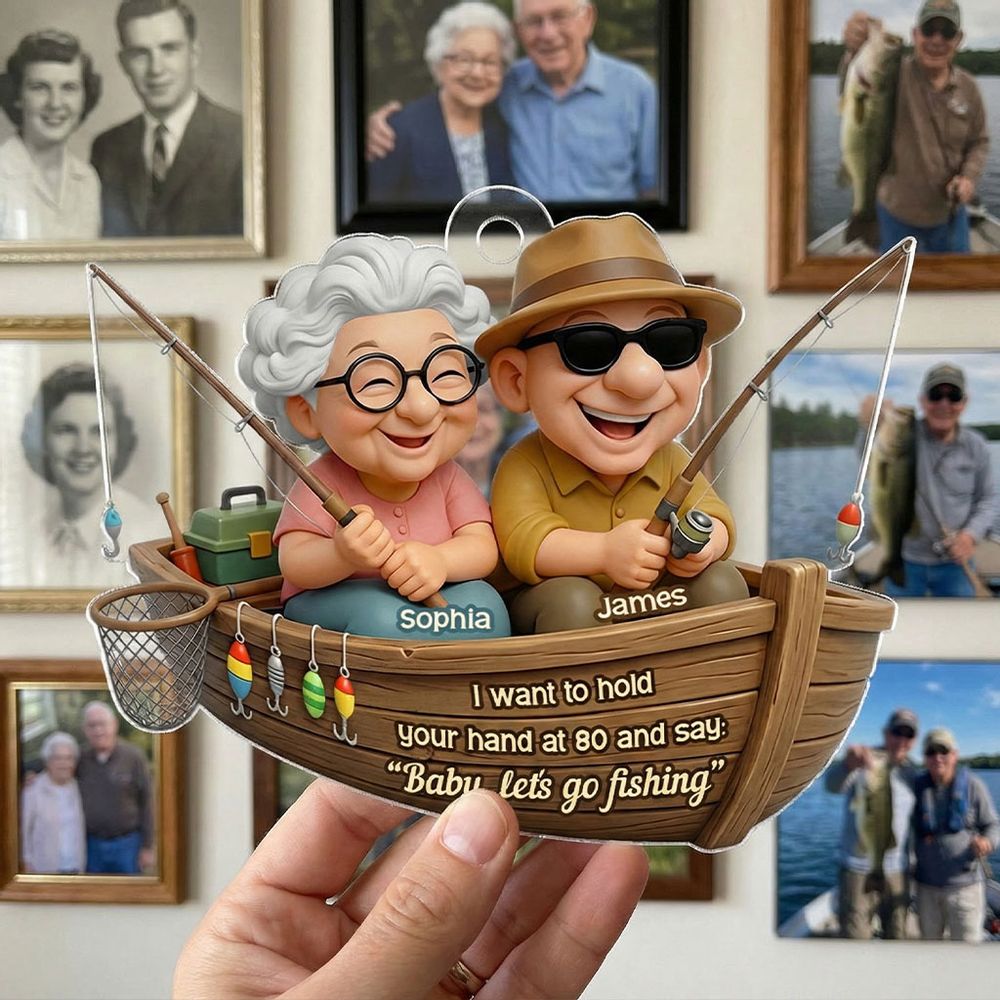 Baby Let's Go Fishing - Personalized Old Couple Acrylic Ornament