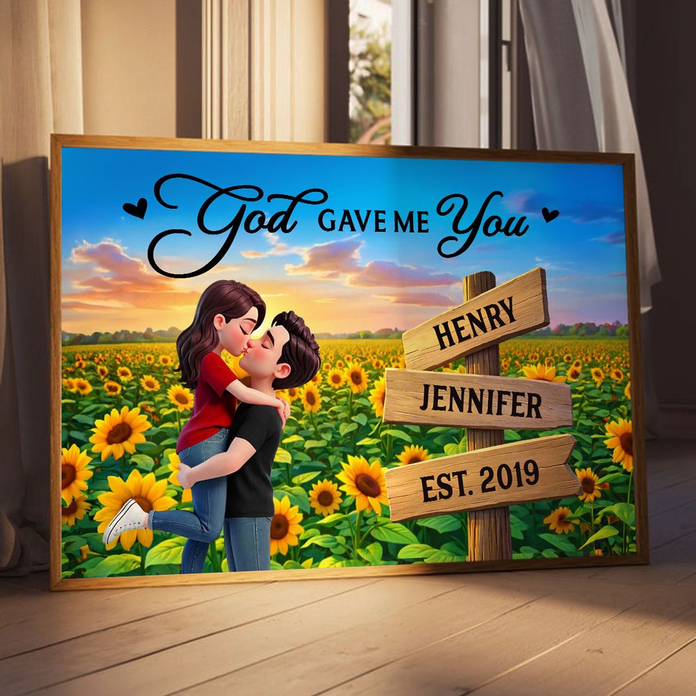 Eternal Love Couple Hugging Kissing - Personalized Sunflower Field Sign Posts Poster / Canvas