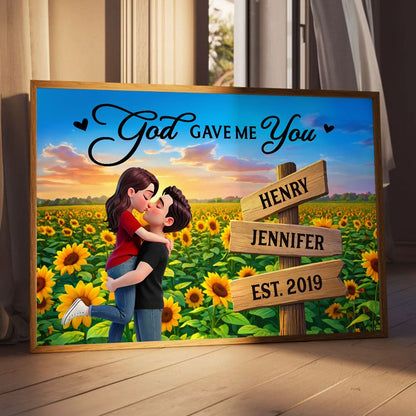 Eternal Love Couple Hugging Kissing - Personalized Sunflower Field Sign Posts Poster / Canvas