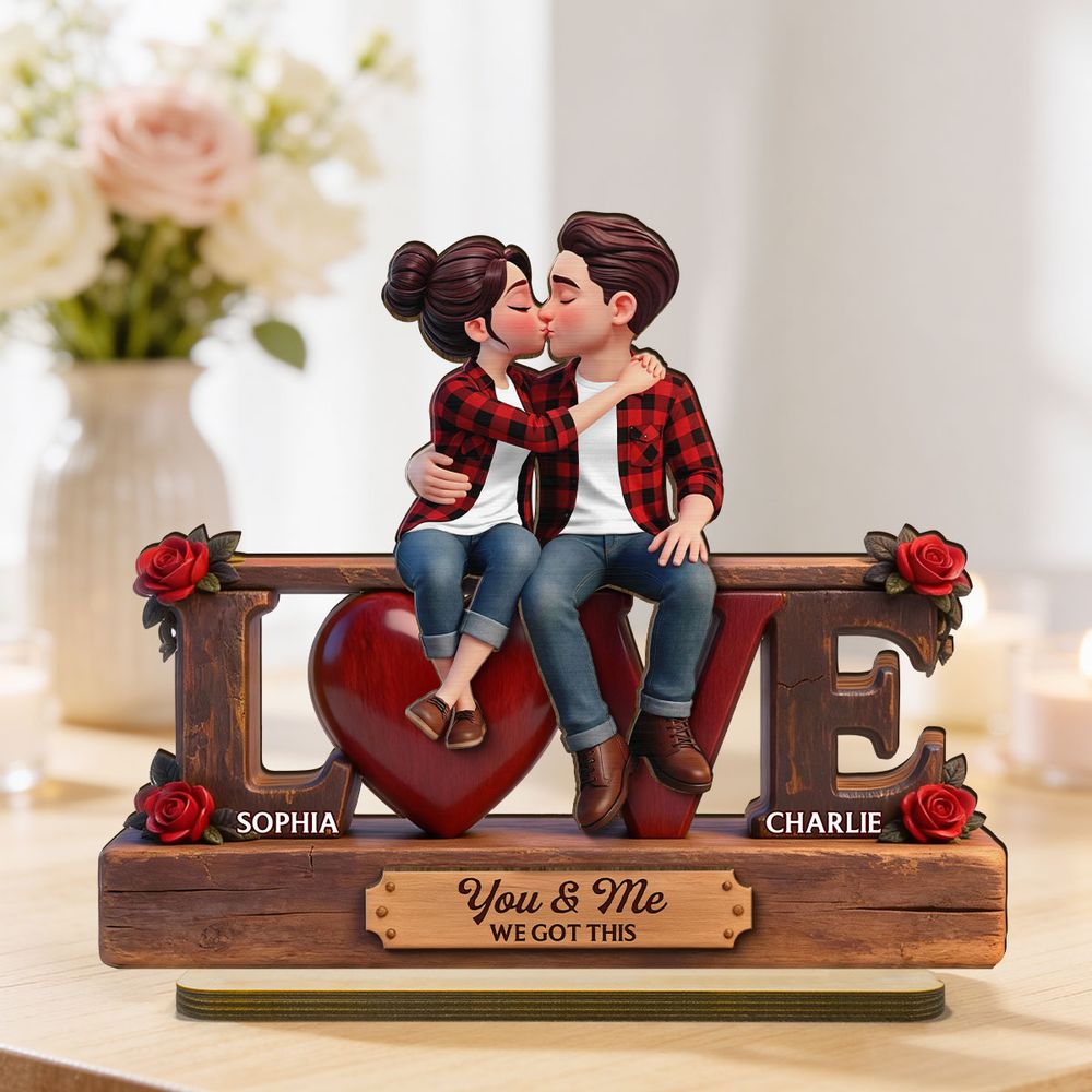 Eternal Rose LOVE Couple Forever Together - Personalized 2-Layered Wooden Plaque