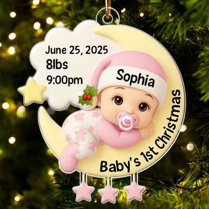 Baby In The Moon First Christmas - Personalized Acrylic Ornament