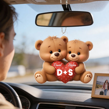 Bear Couple Holding Heart - Personalized Acrylic Car Hanger