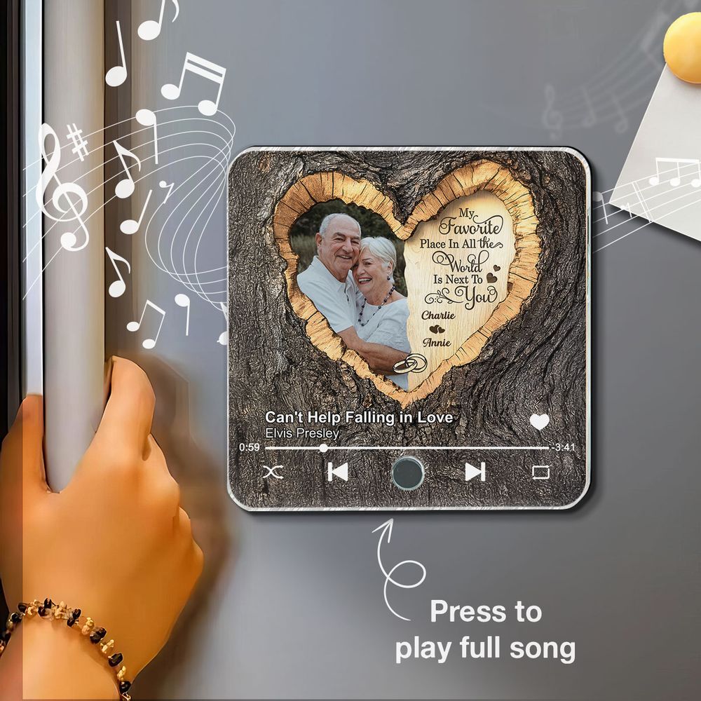 My Favorite Place In All the World Is Next To You - Personalized Photo Music Fridge Magnet