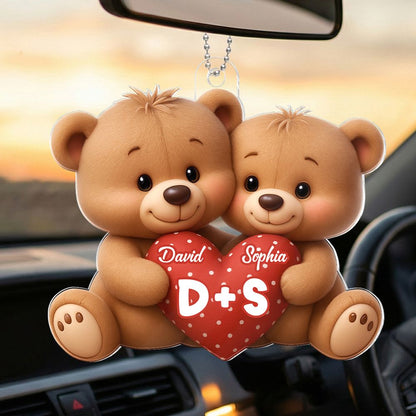 Bear Couple Holding Heart - Personalized Acrylic Car Hanger