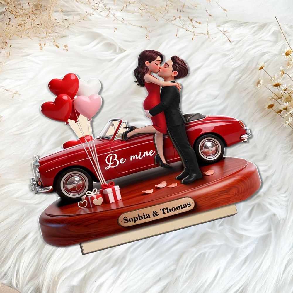 Couple Hugging Kissing Be Mine Valentine - Personalized 2-Layered Wooden Plaque