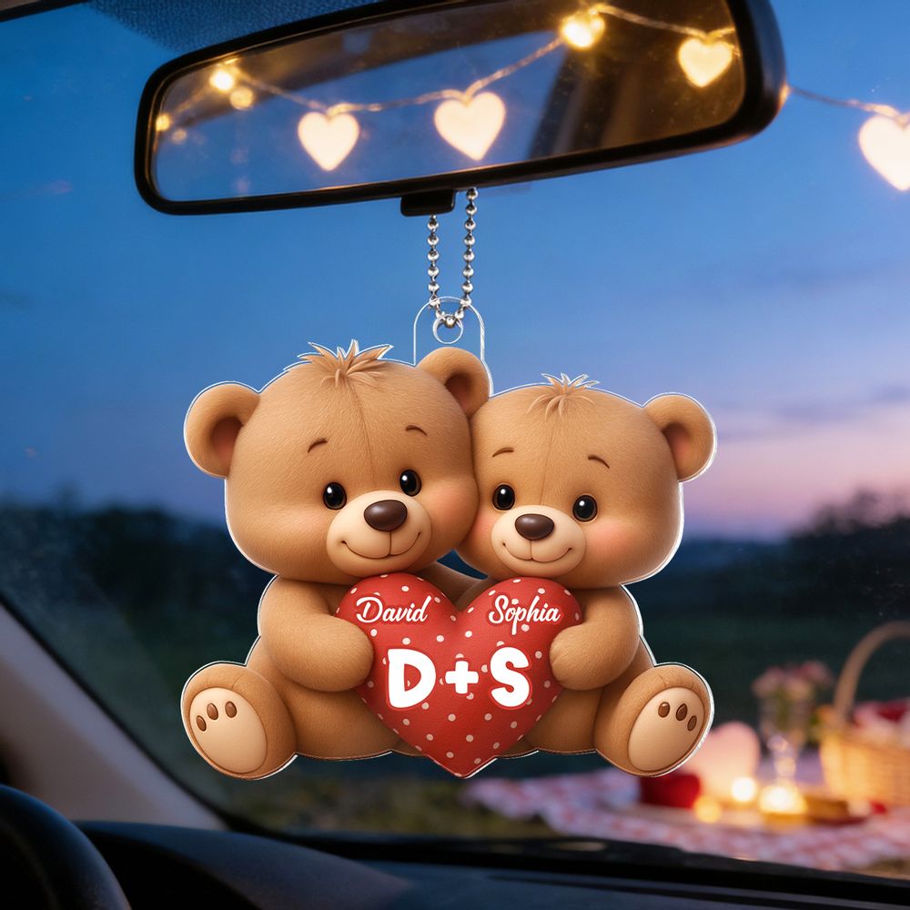 Bear Couple Holding Heart - Personalized Acrylic Car Hanger