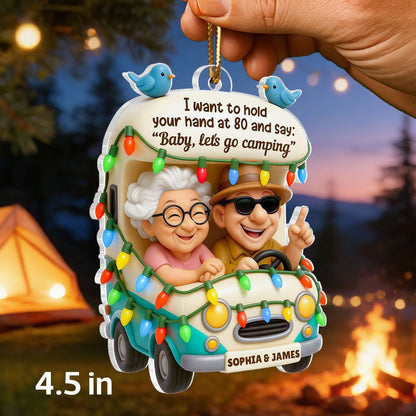 Baby Let's Go Camping - Personalized Old Couple Acrylic Car Hanger