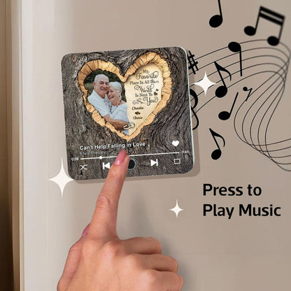 My Favorite Place In All the World Is Next To You - Personalized Photo Music Fridge Magnet