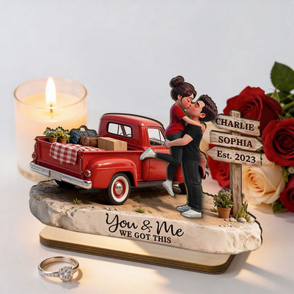 Romantic Couple Pickup Truck Sign Post - Personalized 2-Layered Wooden Plaque