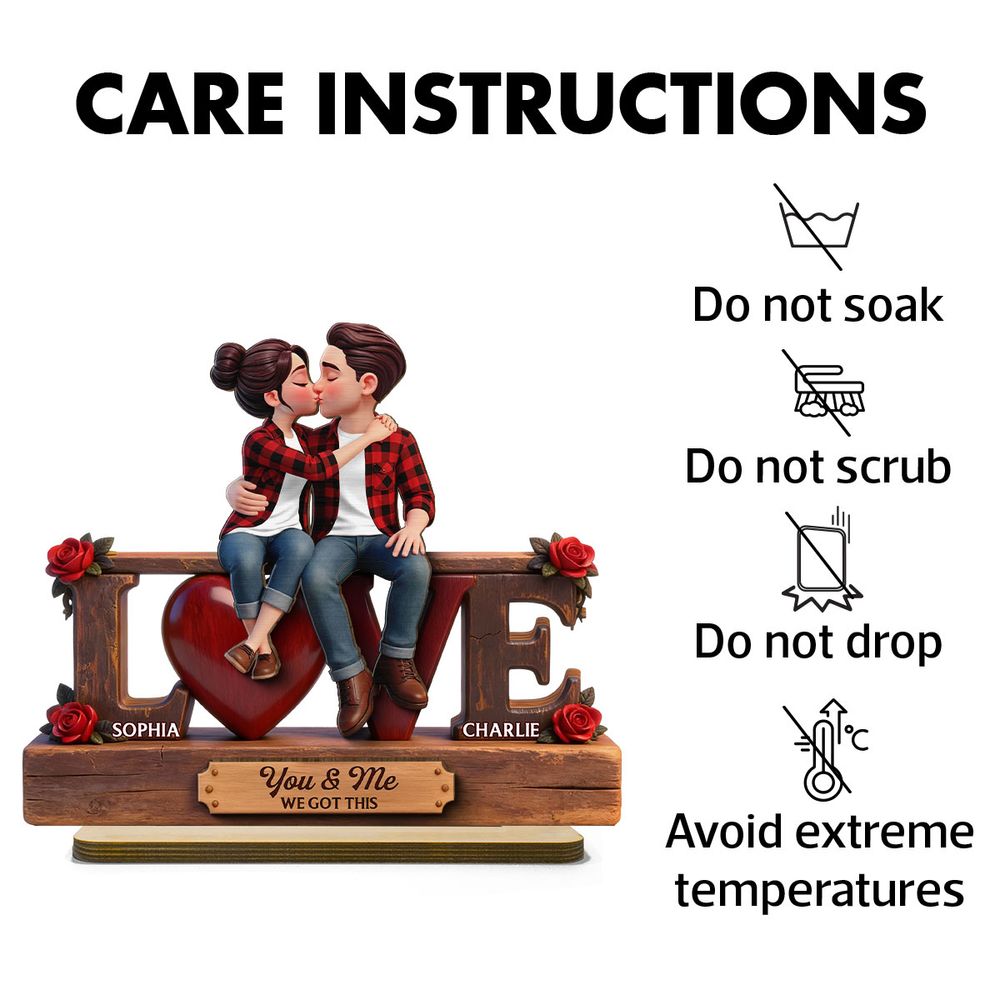 Eternal Rose LOVE Couple Forever Together - Personalized 2-Layered Wooden Plaque