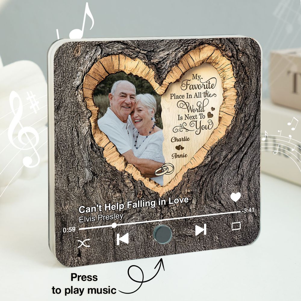My Favorite Place In All the World Is Next To You - Personalized Photo Music Fridge Magnet