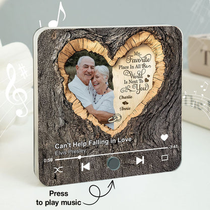 My Favorite Place In All the World Is Next To You - Personalized Photo Music Fridge Magnet