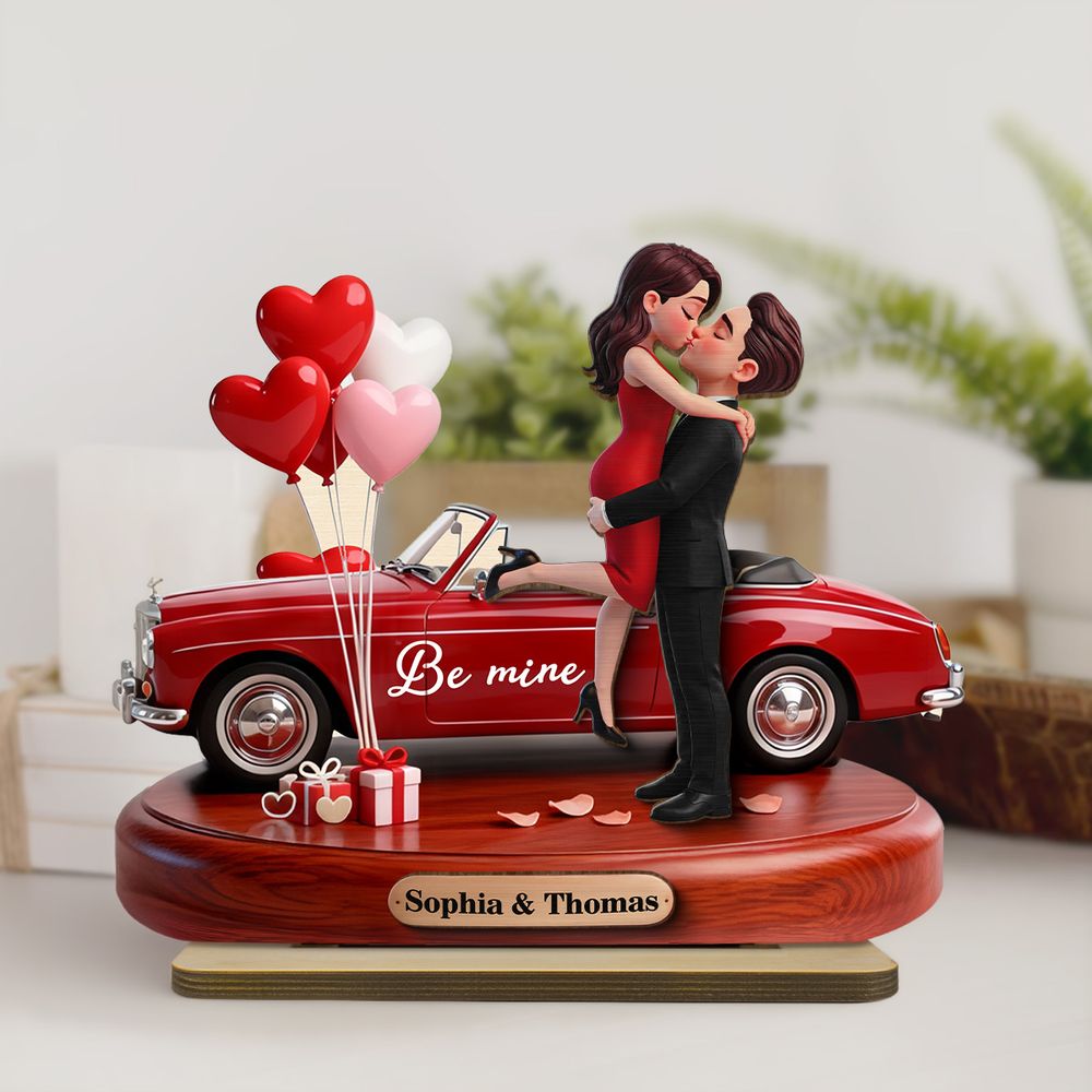 Couple Hugging Kissing Be Mine Valentine - Personalized 2-Layered Wooden Plaque