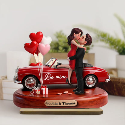 Couple Hugging Kissing Be Mine Valentine - Personalized 2-Layered Wooden Plaque