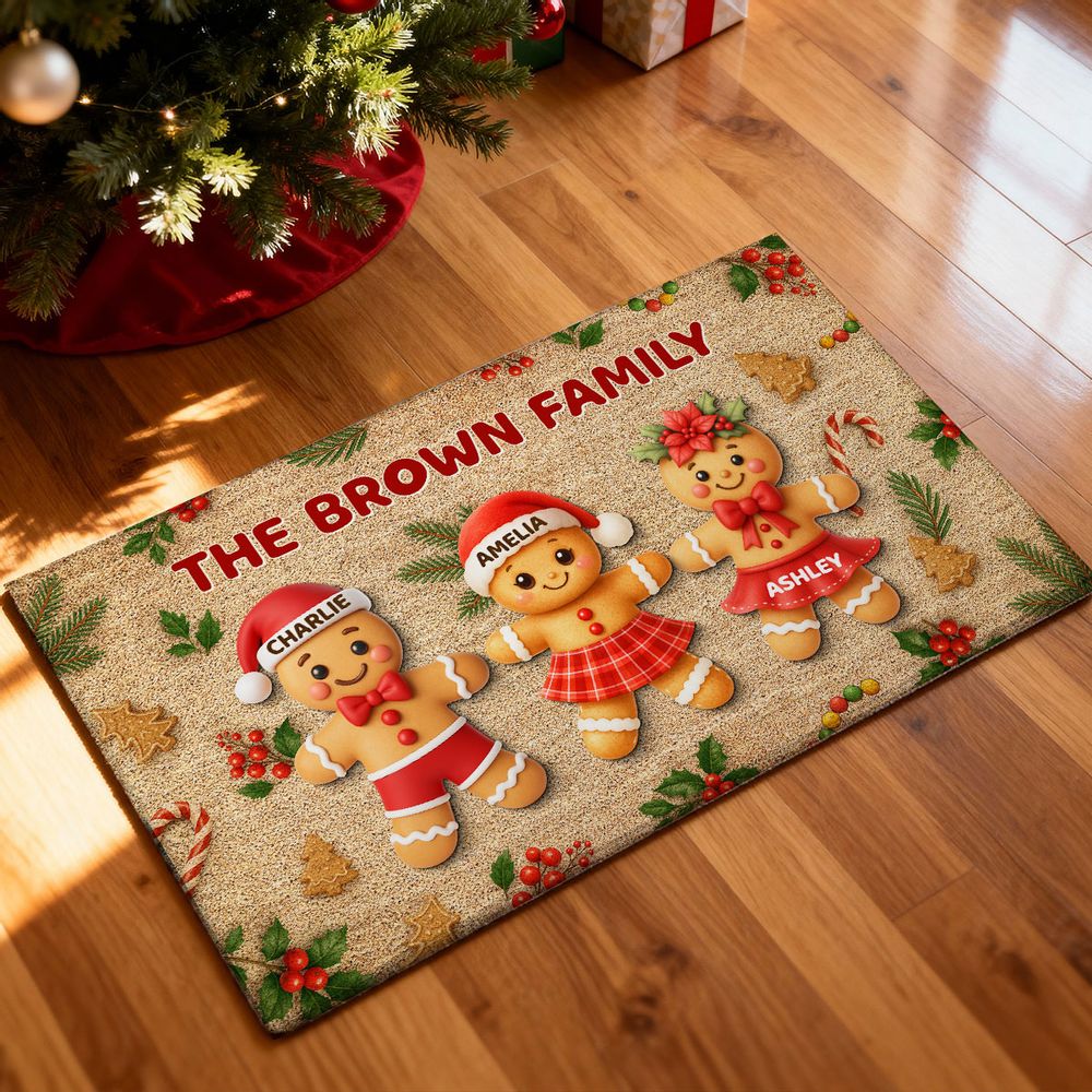 Gingerbread Family - Personalized Christmas Family Doormat