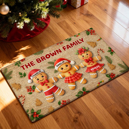 Gingerbread Family - Personalized Christmas Family Doormat
