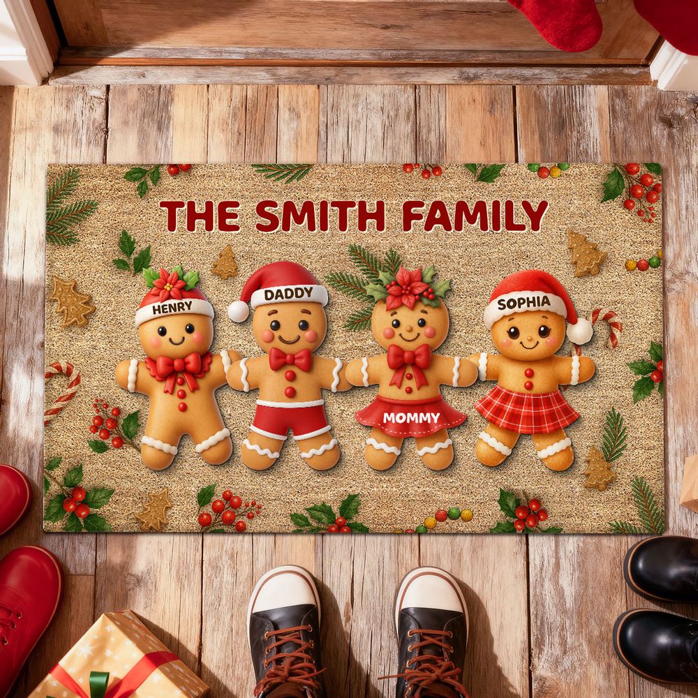 Gingerbread Family - Personalized Christmas Family Doormat