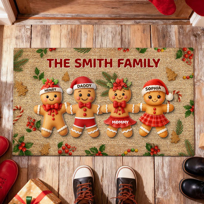 Gingerbread Family - Personalized Christmas Family Doormat